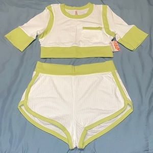 Free People FP Movement green & white shirt short set